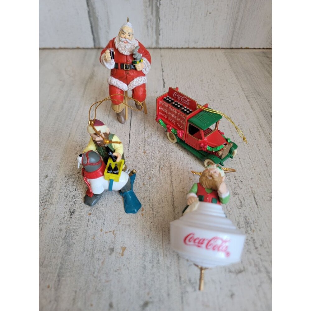Vintage coca cola delivery truck variety Santa elf walrus ornament‎ Xmas set